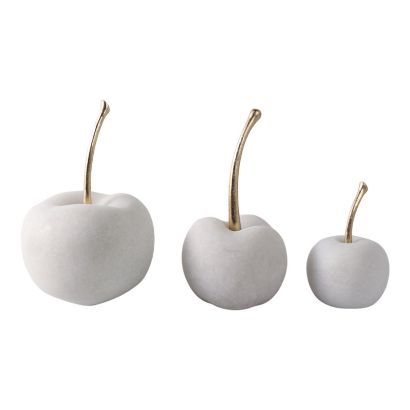 Decorative Object Polyresin Cherry Shaped Sculptures With Stems Home Or Office Accent Set Of 3 - 8", 5" White