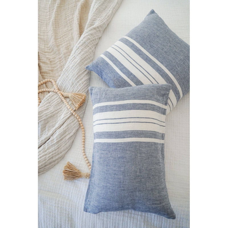 Chambray Blue and White Linen Lumbar Pillow