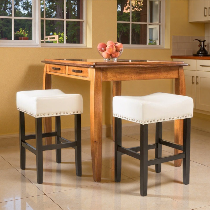 26-Inch Backless Leather Counter Stool (Set Of 2), Ivory