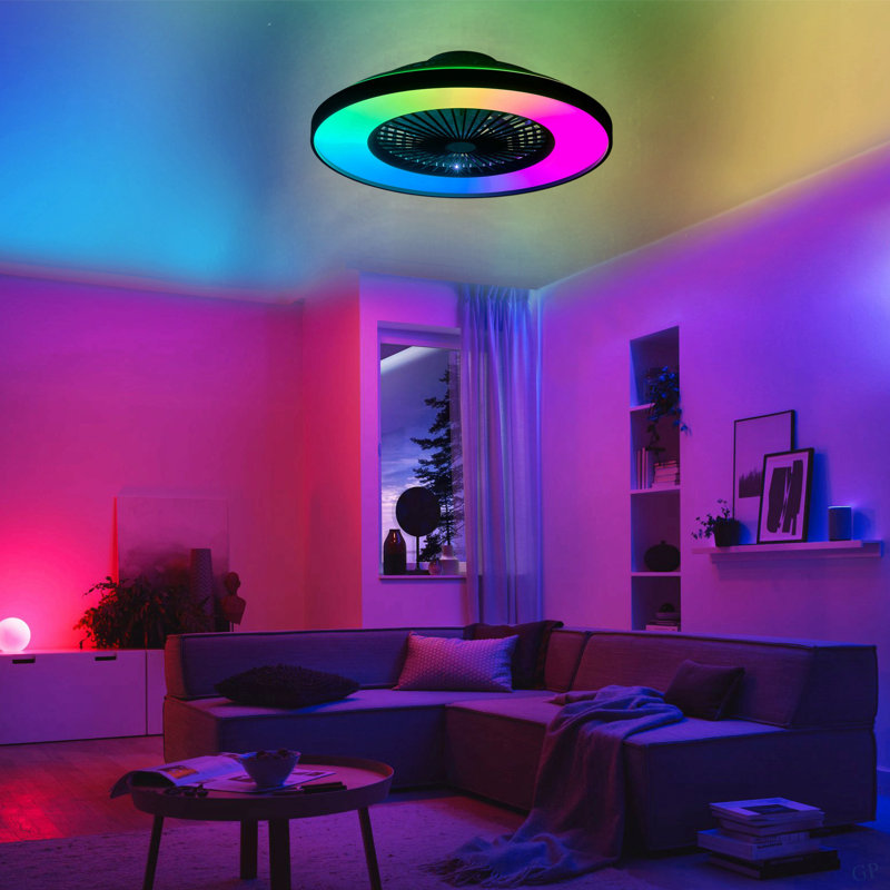 23" Bedroom Fan Light With Remote Control, Dimmable, 8 Blades, Reversible DC Motor, With LED Light
