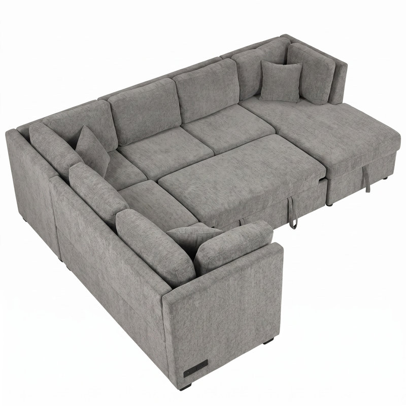 108.6"Chenille  Sectional Sofa U-Shape  Light Grey