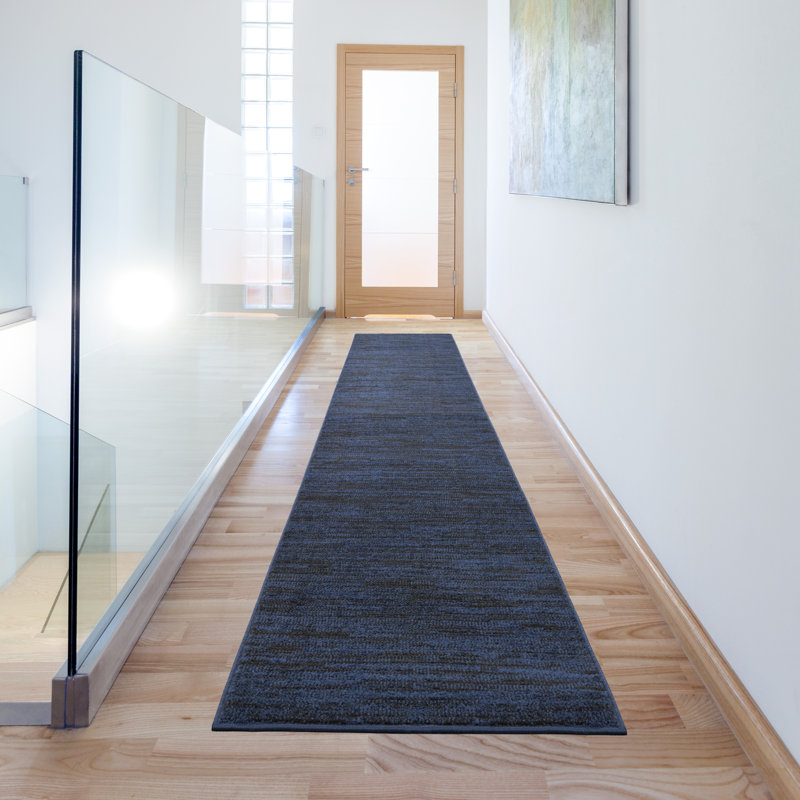 Mullican Sandy Solid Blue Easy Care Indoor/Outdoor Area Rug, Runner 2'2" x 14'