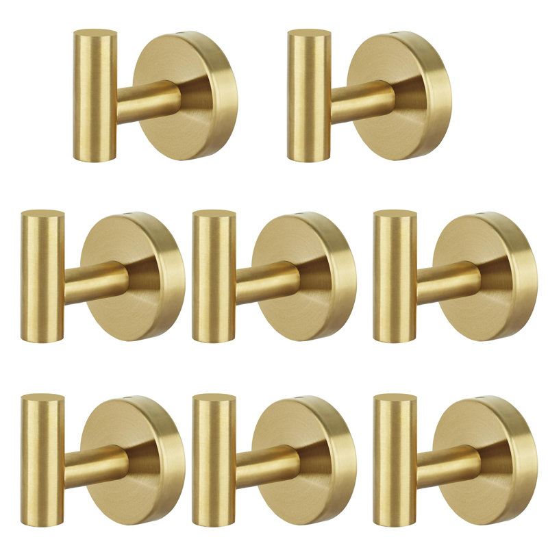 Paquet de 8 crochets muraux en acier inoxydable pour salle de bain, Gold