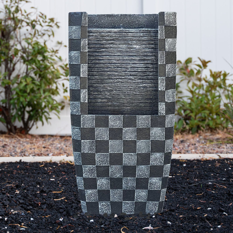 XBrand 23.8'' H Black Decorative Outdoor Water Fountain with LED Light and Integrated Planter