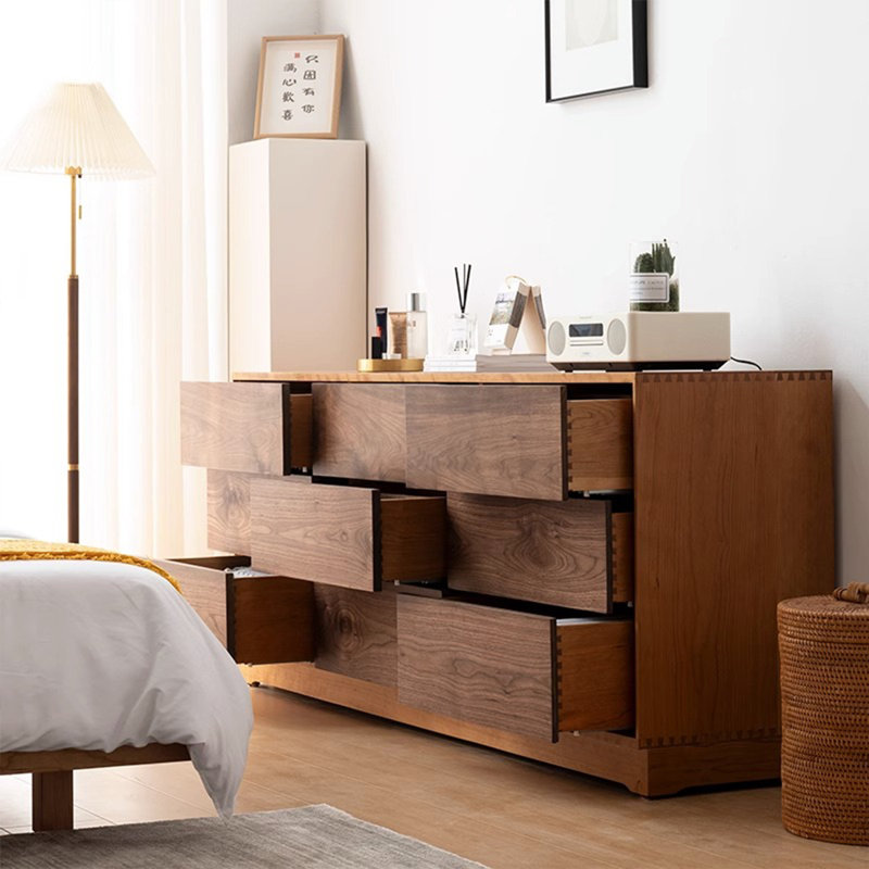 Commode 9 tiroirs en cerisier avec rangement en bois massif