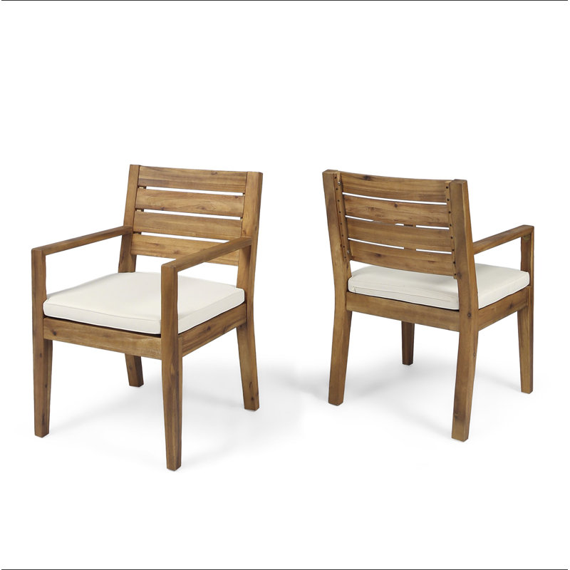 Ensemble de 2 chaises de salle à manger d'extérieur, sablé naturel teint avec coussin beige