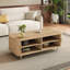 Table basse moderne de style Mid-Century avec rangement: finition en bois naturel, 4 tablettes ouvertes et 2 portes, pour le salon, le centre de divertissement, le cinéma maison-1069345742