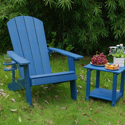  Chaise d'extérieur Adirondack, chaise longue de patio résistante aux intempéries avec porte-gobelet pour le jardin, bleu marine