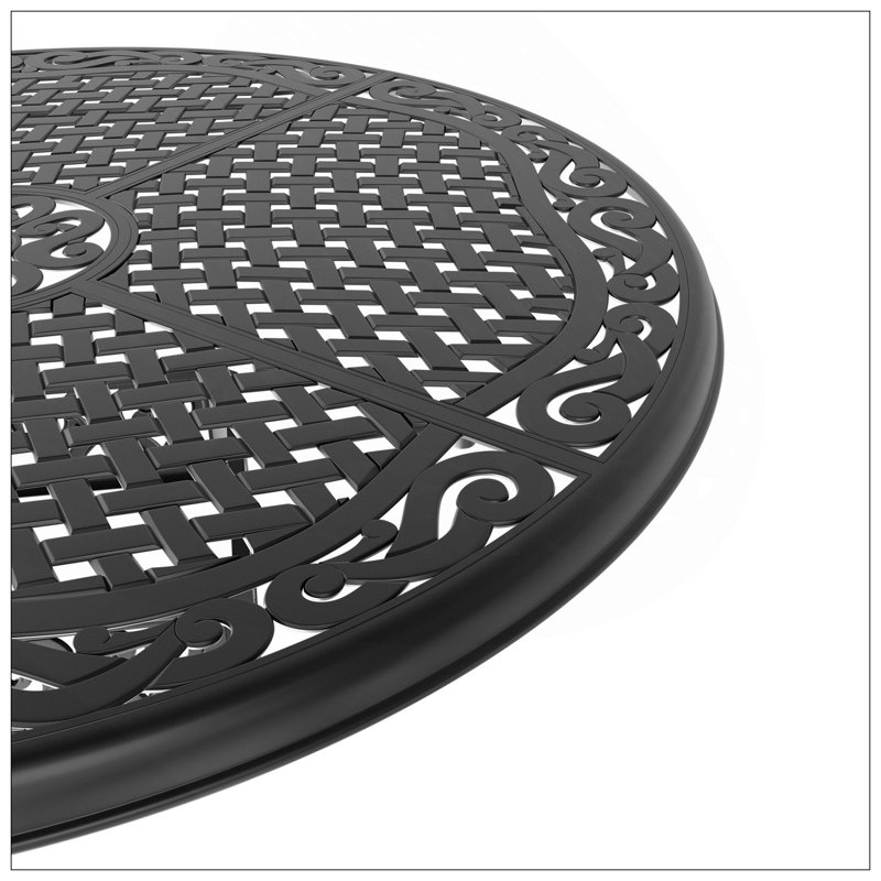 Table de salle à manger de 48 po en fonte d'aluminium avec cadre noir et trou pour parasol