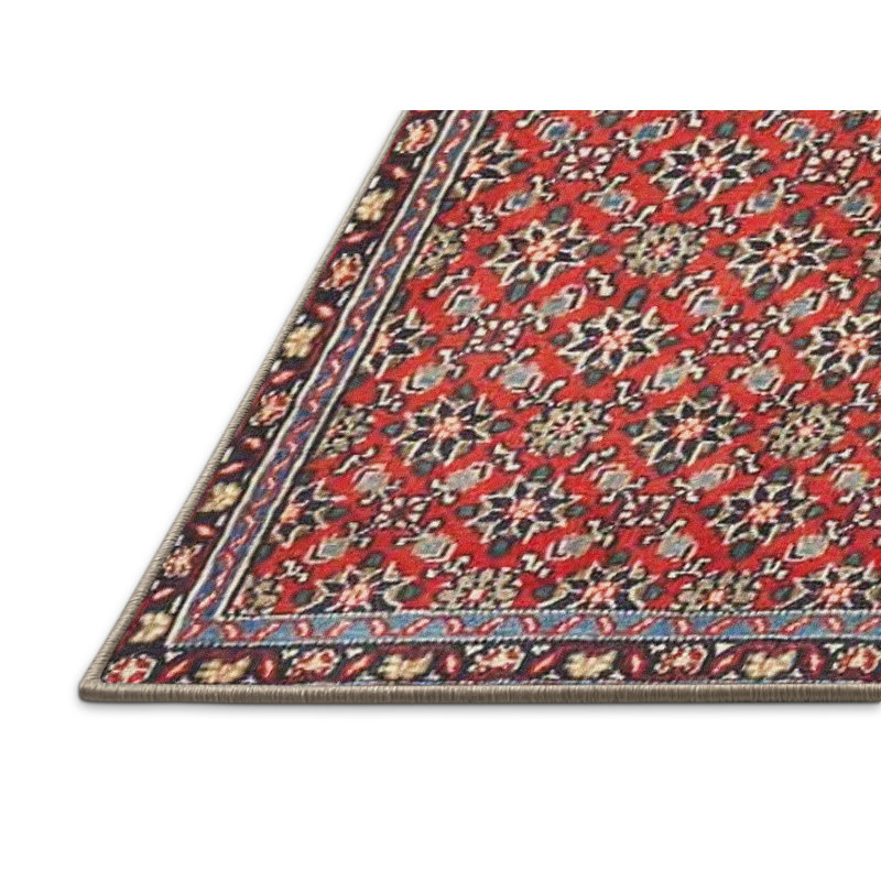 Tapis de zone rouge/vert contemporaine, Rectangle 5 pi x 7 pi