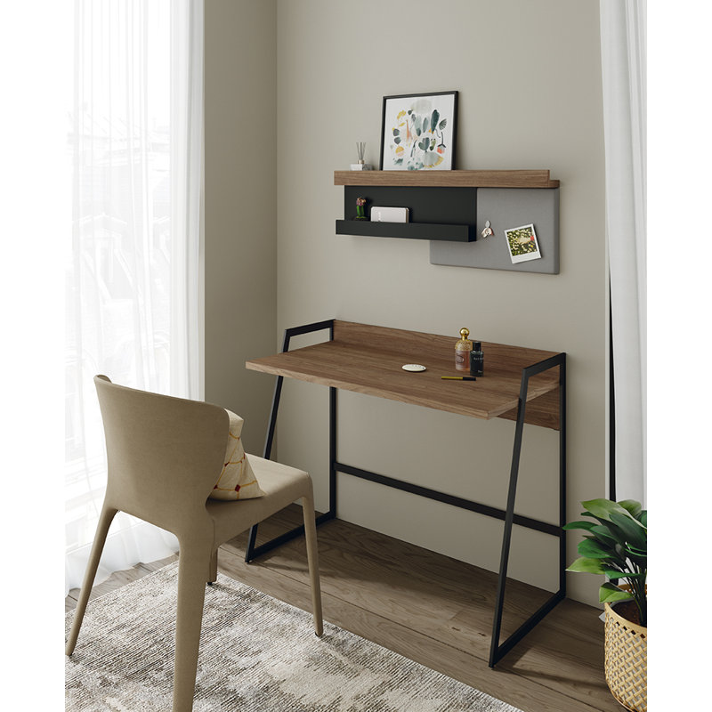 Laim Floating Shelf with Hooks, Black/Tokio Walnut
