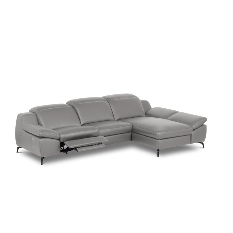 3 Seater Top Grain Leather Corner Sofa with Storage, Right Hand Facing, Grey