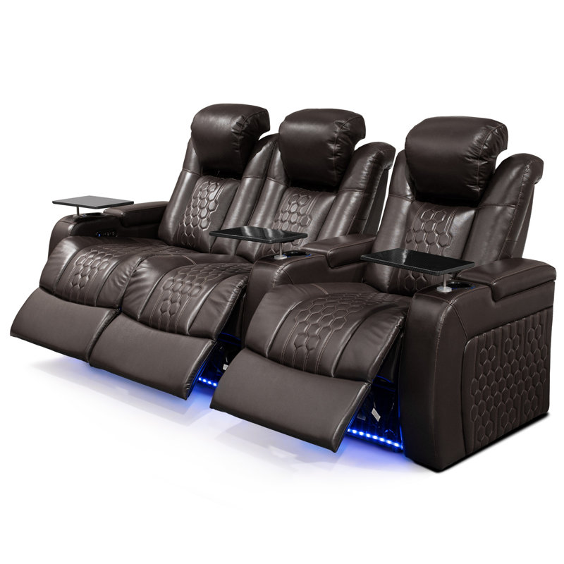 Power Recliner 3 PC Made WithTop-Grain Nappa,Fully Adjustable Relaxation,Smart Charging,Dynamic RGB LED Lighting, Coffee