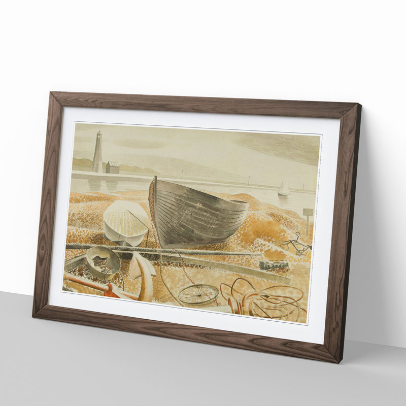 Anchor and Boats by Eric Ravilious - Framed Print, 48cm H x 65cm W x 2cm D, Walnut Framed