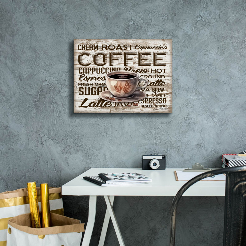 «Shiplap Coffee Sign A» par Jean Plout, art mural sur toile, H 12 po x l 16 po x P 0,75 po