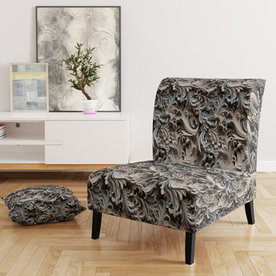 Fauteuil de chambre beige et argenté à motif cachemire sphinx et rembourré éclectique