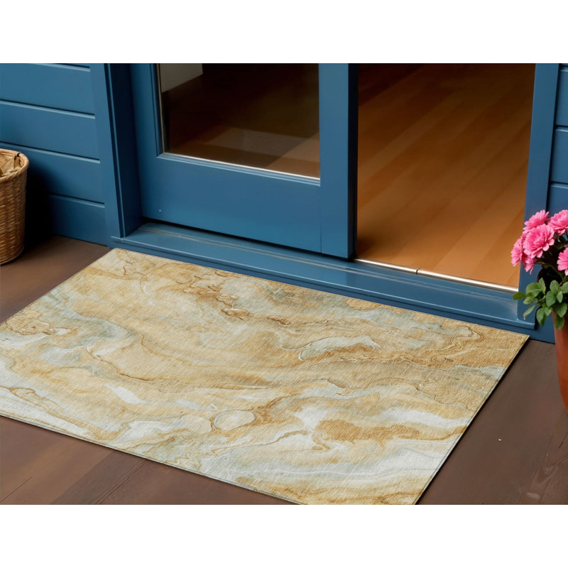 Tapis intérieur lavable abstrait doré 3 pi x 5 pi