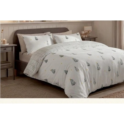 Duvet Cover Set Light Grey Christmas Tree Reversible Poly-Cotton Sizes with Pillowcase