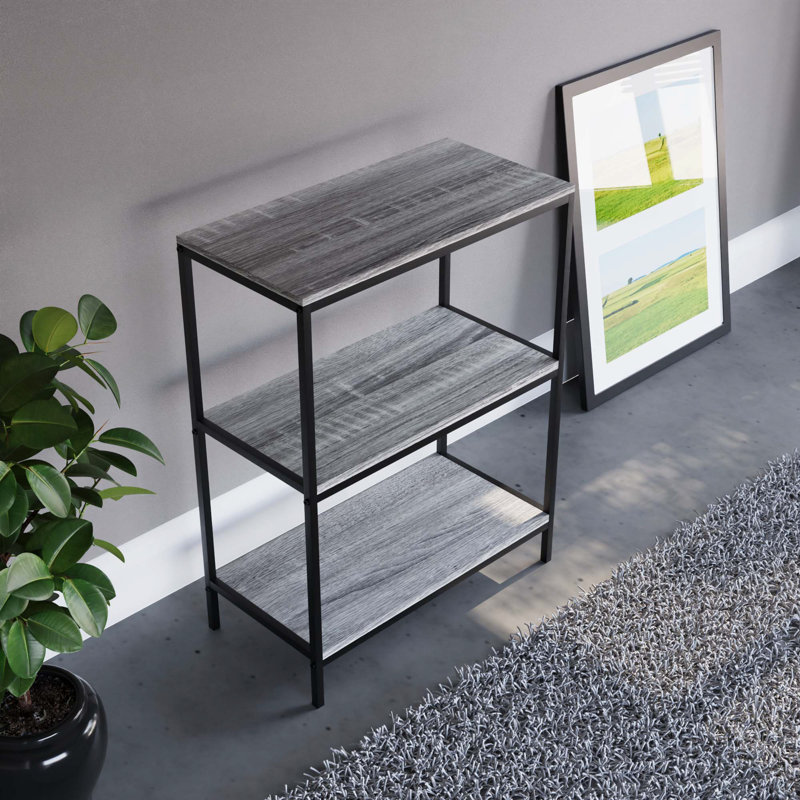 Sylvie 3 Tier Industrial Style Bookcase Living Room Shelving Unit With Metal Frame, Grey