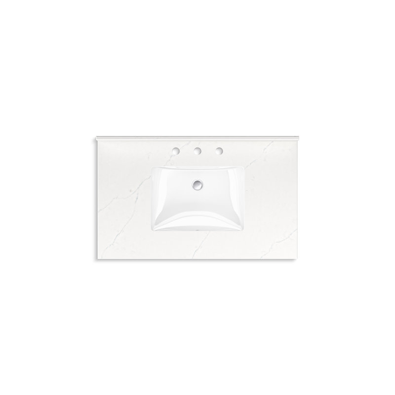 Seagrove By Studio McGee 36 in. Bathroom Vanity Cabinet With Sink And Quartz Top, Light Clay, Brass