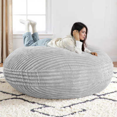 Oversized Large Round 5 Foot Giant Foam Filled Faux Rabbit Fur Bean Bag Sofa with Soft Removeable Cover