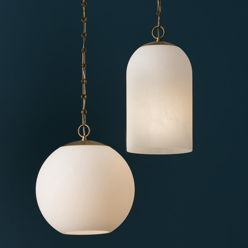 13.75" W x 15.25" H 1-Light Globe Pendant in Matte Brass with Soft White Glass and Alternating Loop Designer Chain