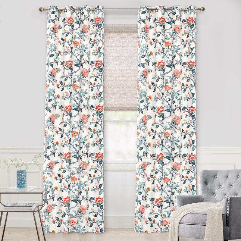 Yother Floral Thermal Room Darkening Curtain Panels (Set of 2), 52" W x 108" L