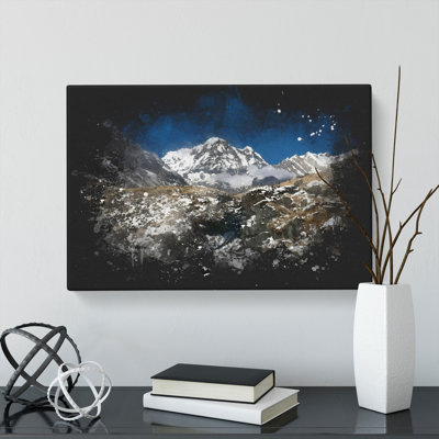 The Annapurna Sanctuary In Nepal Paint Splash - Wrapped Canvas Print
