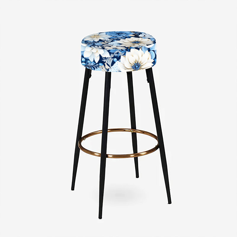 Enchanted - motif de pivoines bleues et blanches - ensemble de 2 tabourets floraux