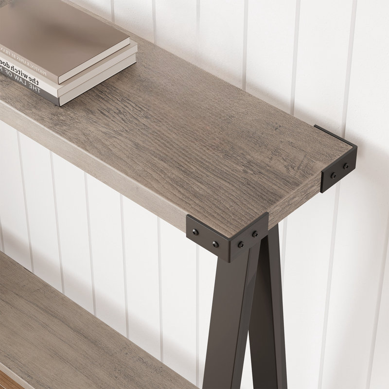 2 Tier Entryway Console Table, Narrow Console Table, Metal Frame, V-shaped Leg Design, 43 Inch Sofa Table With Storage Shelves