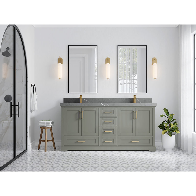 Esin 72'' Double Bathroom Vanity with Quartz Top, Piatra
