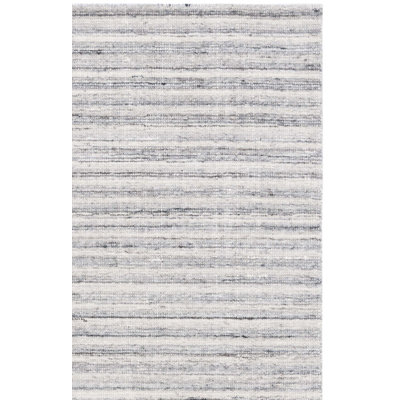 Brileigh Hand Loomed Wool/Viscose/Cotton Striped Rug in Ivory/Dark Gray