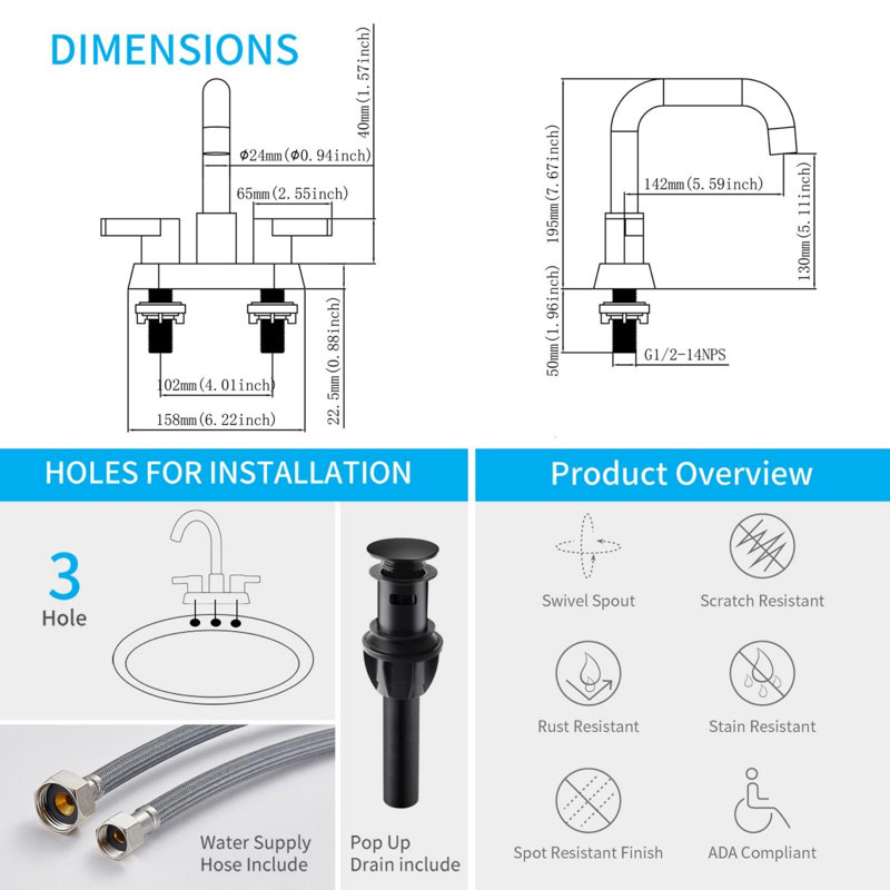Bathroom faucet with 360 degree turn spout, Matt Black