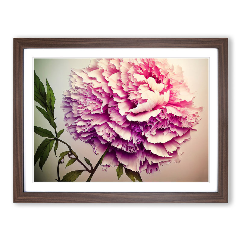 Joyous Peony Flower - Single Picture Frame Painting, Walnut, 46cm H x 64cm W x 2cm D