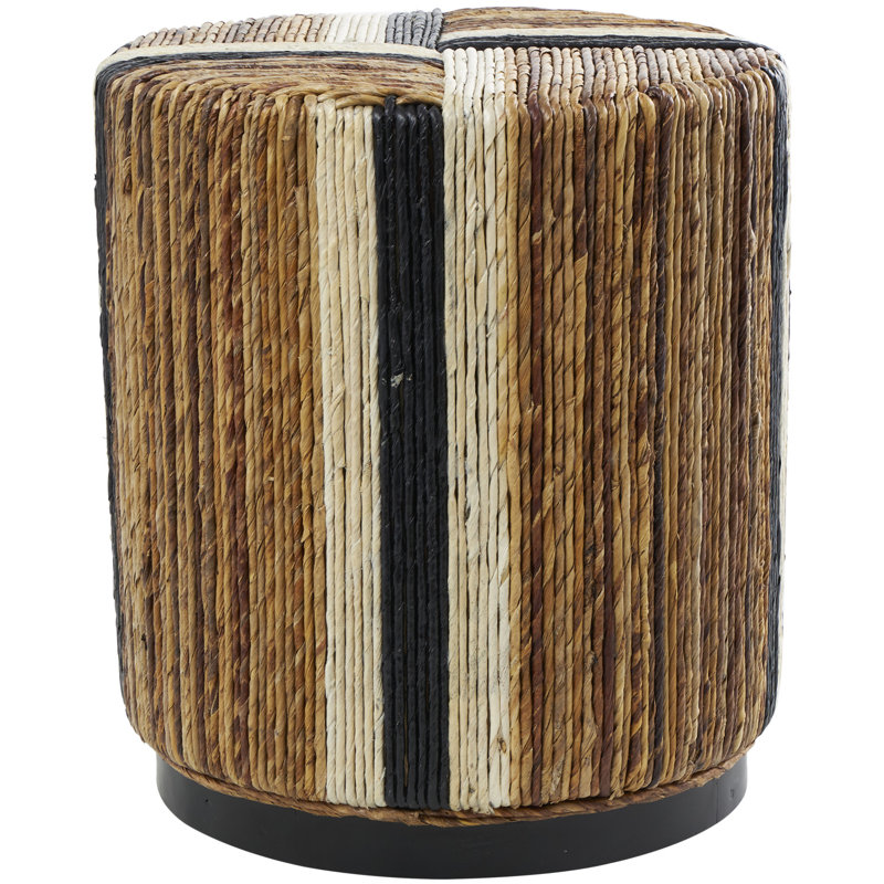 Sanjaya Banana Leaf Handmade Linear Wrapped Side End Brown Accent Table with Cream and Black Stripes