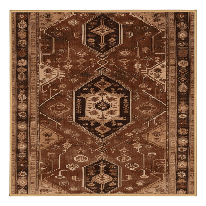 Tapis brun turc lavable à la machine, Carré 6 pi