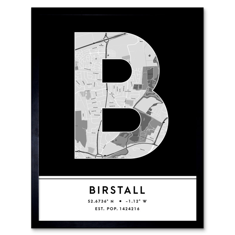 Birstall City Map Birstall Black & White - Single Picture Frame Typography