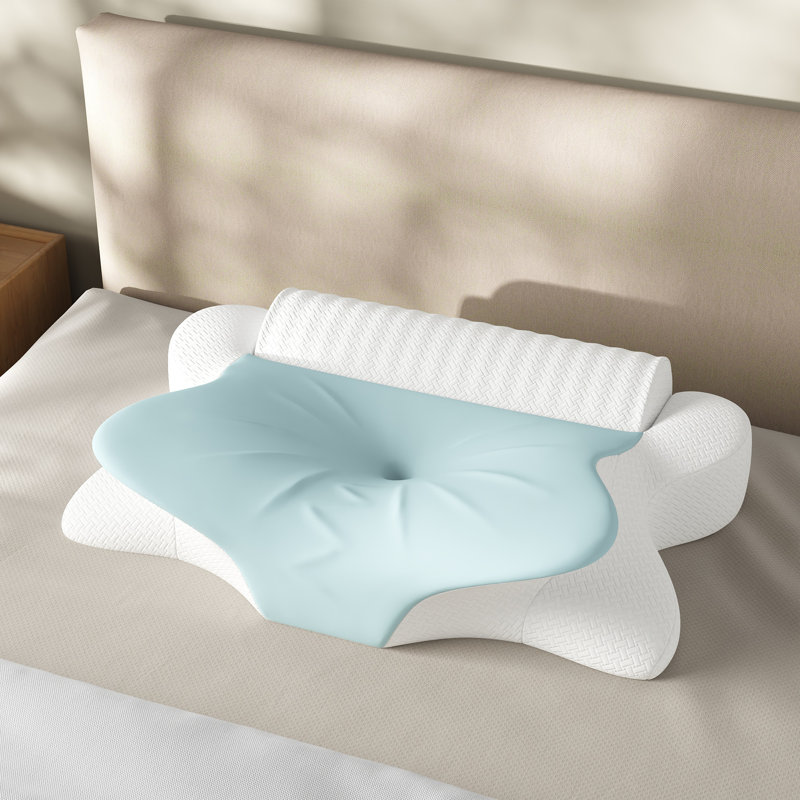 Ergonomic Memory Foam Cervical Pillow, Neck Support Bed Pillow With Removable Cooling Ice Silk & Cotton Cover And Removable Round Pillow