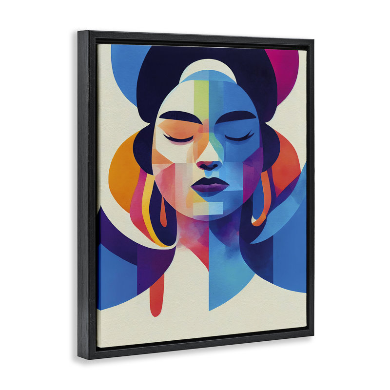  «Bold Hue Woman's Face», art mural encadré flottant par Incado, H 31 po x l 25 po, Cadre flottant noir de jais