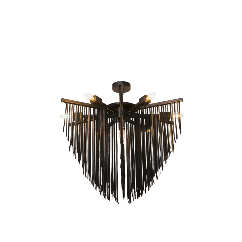 Small Leather Fringe Chandelier, Black