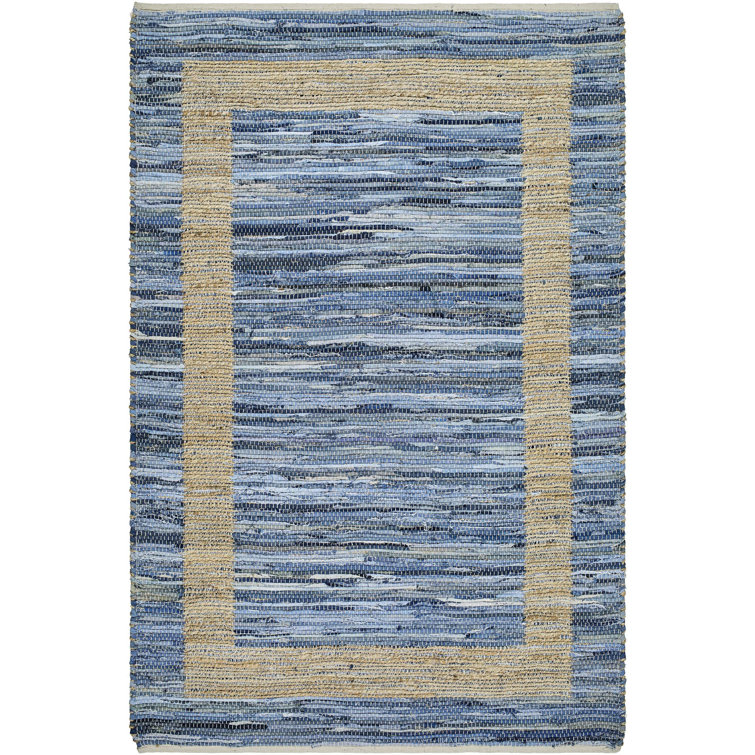 Demie Abstract Handmade Flatweave Recycled P.E.T. Area Rug in Blue/Tan