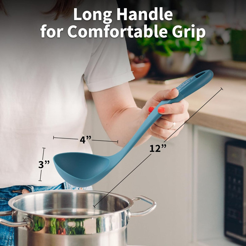 Soup Ladle Spoon - Large Silicone Ladle For Gravy, Salad Dressing & Pancake Batter