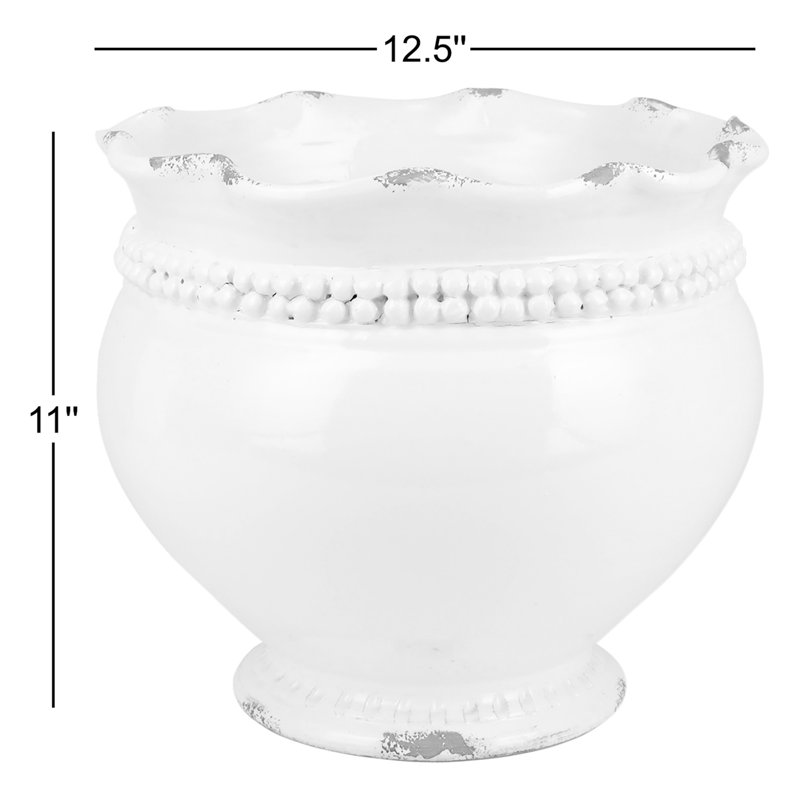 Jardinière ronde rustique à pois, Blanc