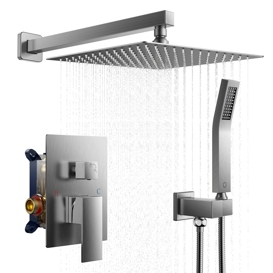 12 inch Bathroom Wall Mounted Rainfall Shower Head System with Faucet Rough-in Valve Body and Trim FORIOUS 