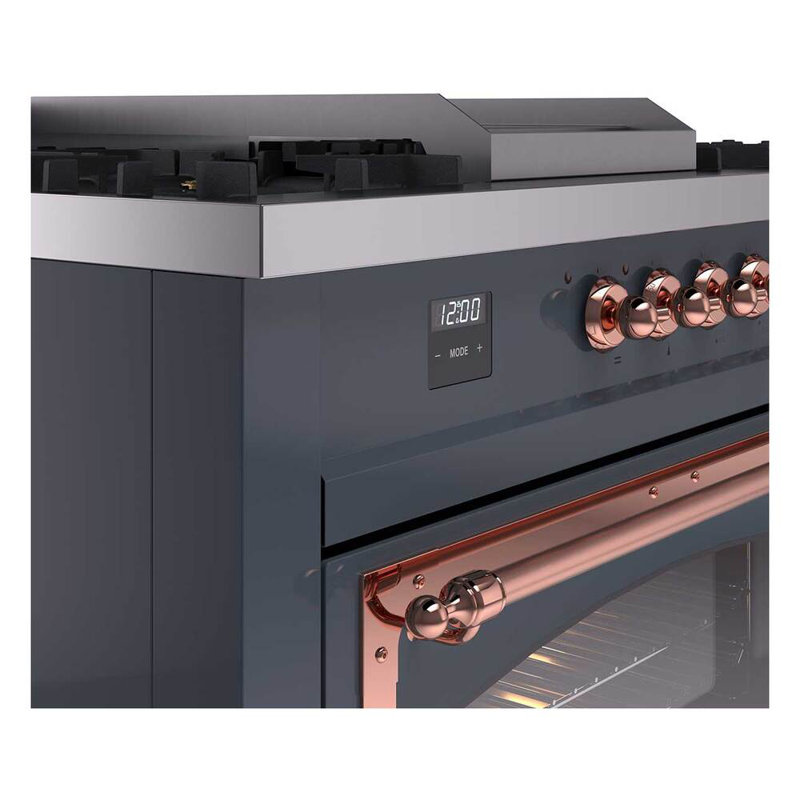 ILVE Nostalgie II Noblesse 60 in Dual Fuel Range 7 Burner, Griddle, Frenchtop, Blue Gray/Copper, Natural Gas