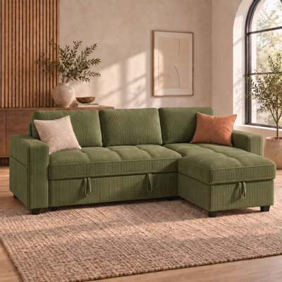 Canapé-lit d'angle en L de 206 cm avec lit gigogne, canapé-lit 3 en 1 avec ports USB, dossier inclinable à 5 positions et méridienne de rangement
