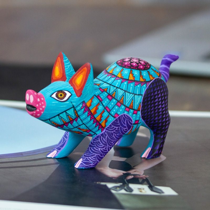  Handmade Playful Pig Wood Alebrije Figurine