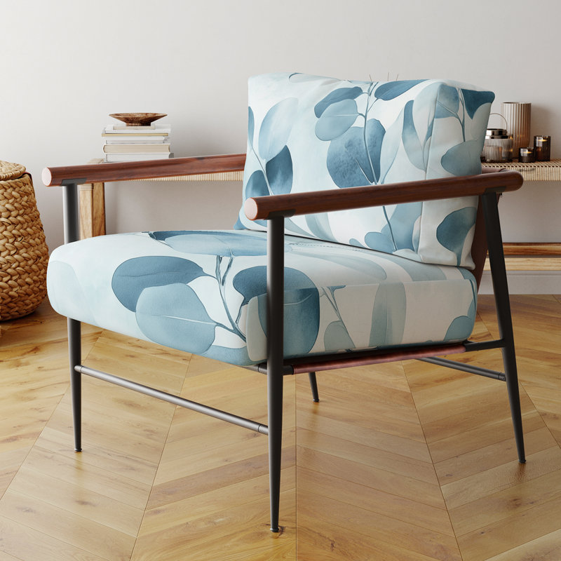Fauteuil d'appoint Eucalyptus - Cool Blue Botanical Wash I, Bras ronds bruns