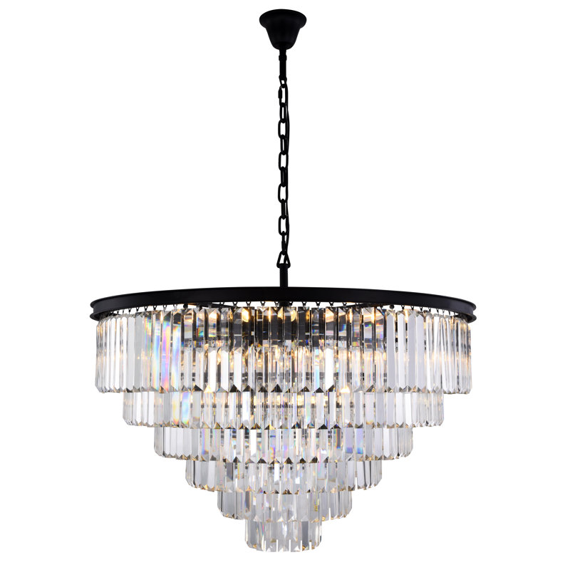 Yazmin Crystal Dimmable Tiered Chandelier, Clear, Matte Black