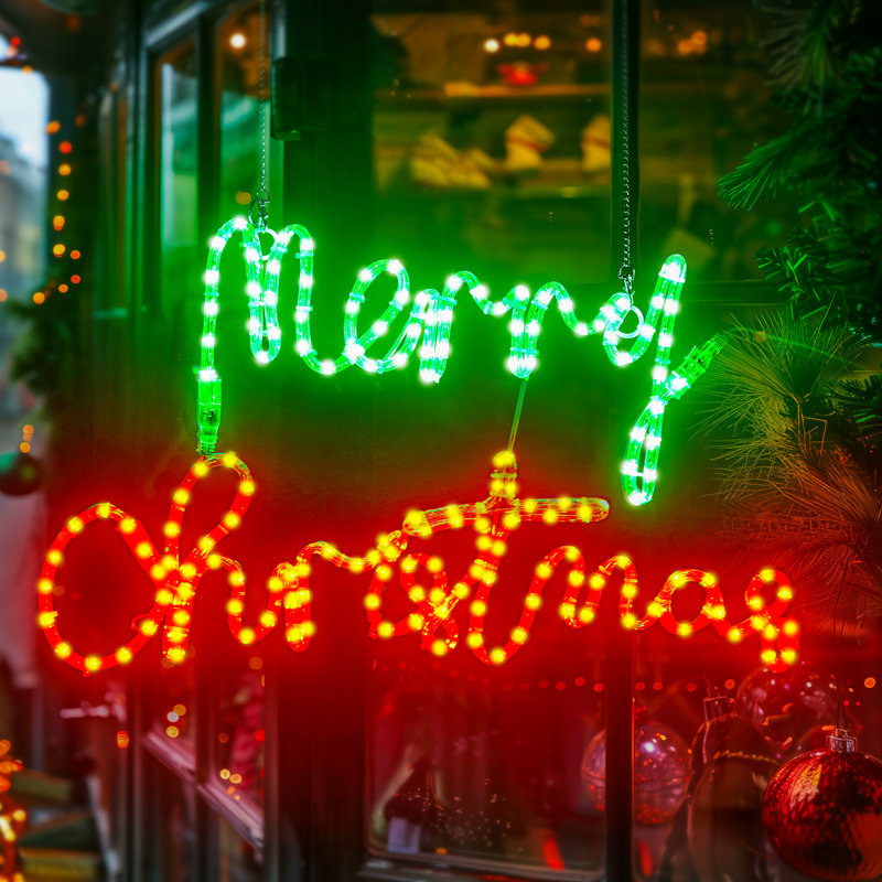 Leionna d'extérieur 24 pouces Merry Christmas, H 15,7 po x l 23,6 po x P 1,2 po, Vert/rouge